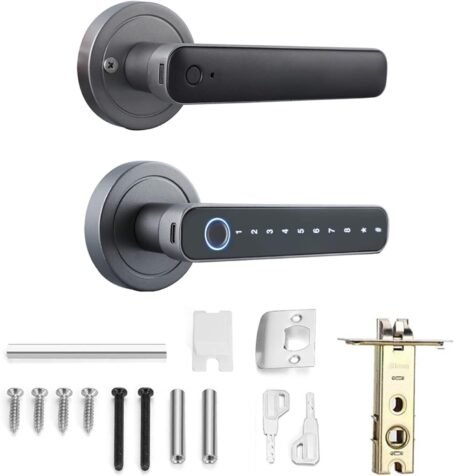 Splenssy Smart Fingerprint Door Lock con manija, biométrico Fingerprint Keyless Entry Door Lock, 4 formas desbloqueadas Tuya BT Connection APP Desbloquear contraseña Desbloqueo - Conecta Tu Hogar