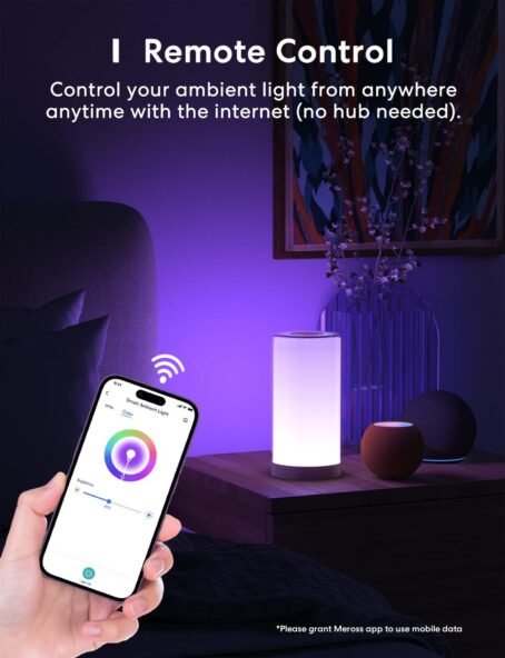 meross Lámpara Nocturna Táctil WiFi Inteligente, Multicolor Regulable con RGBWW(2700K - 6500K). Blanco Cálido y Blanco Frío. Compatible con Apple HomeKit, Alexa, Google Assistant - Conecta Tu Hogar