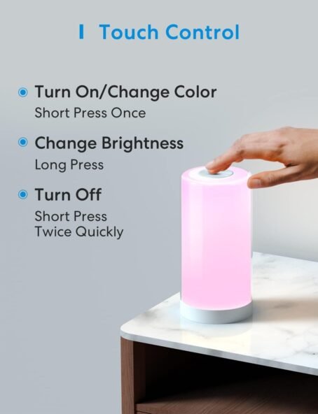 meross Lámpara Nocturna Táctil WiFi Inteligente, Multicolor Regulable con RGBWW(2700K - 6500K). Blanco Cálido y Blanco Frío. Compatible con Apple HomeKit, Alexa, Google Assistant - Conecta Tu Hogar