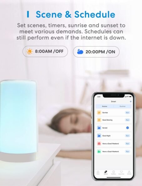 meross Lámpara Nocturna Táctil WiFi Inteligente, Multicolor Regulable con RGBWW(2700K - 6500K). Blanco Cálido y Blanco Frío. Compatible con Apple HomeKit, Alexa, Google Assistant - Conecta Tu Hogar