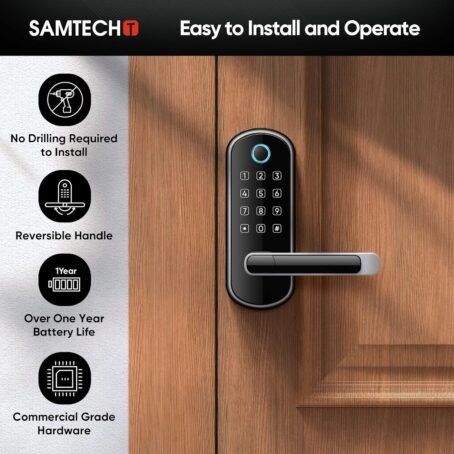 samtechT Cerradura inteligente de puerta digital, entrada sin llave, cerradura de huellas dactilares para puerta delantera - Conecta Tu Hogar